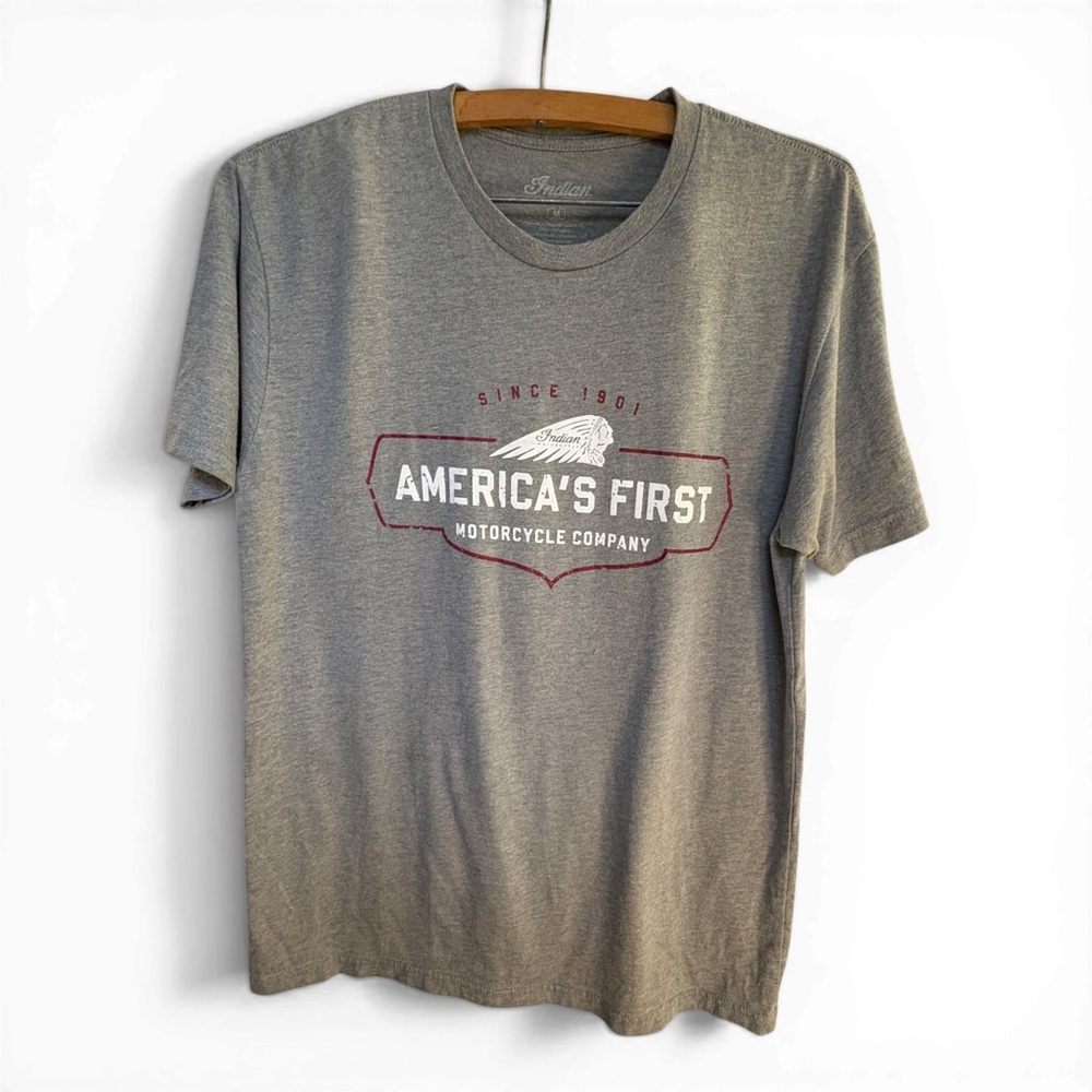 Indian Motorcycle Circle Short Sleeve Tshirt Heather Gray Graphic Tee Size M